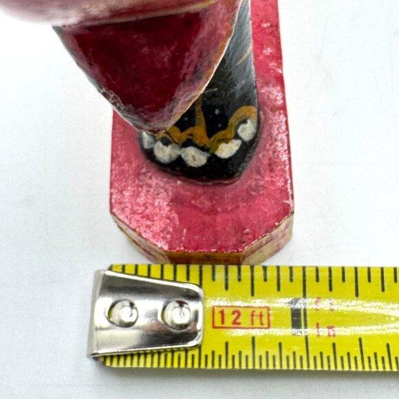 Wooden Elephant on Platform Decorative Sculpture Hand Painted Trunk Up Vtg 4" - Picture 3 of 10